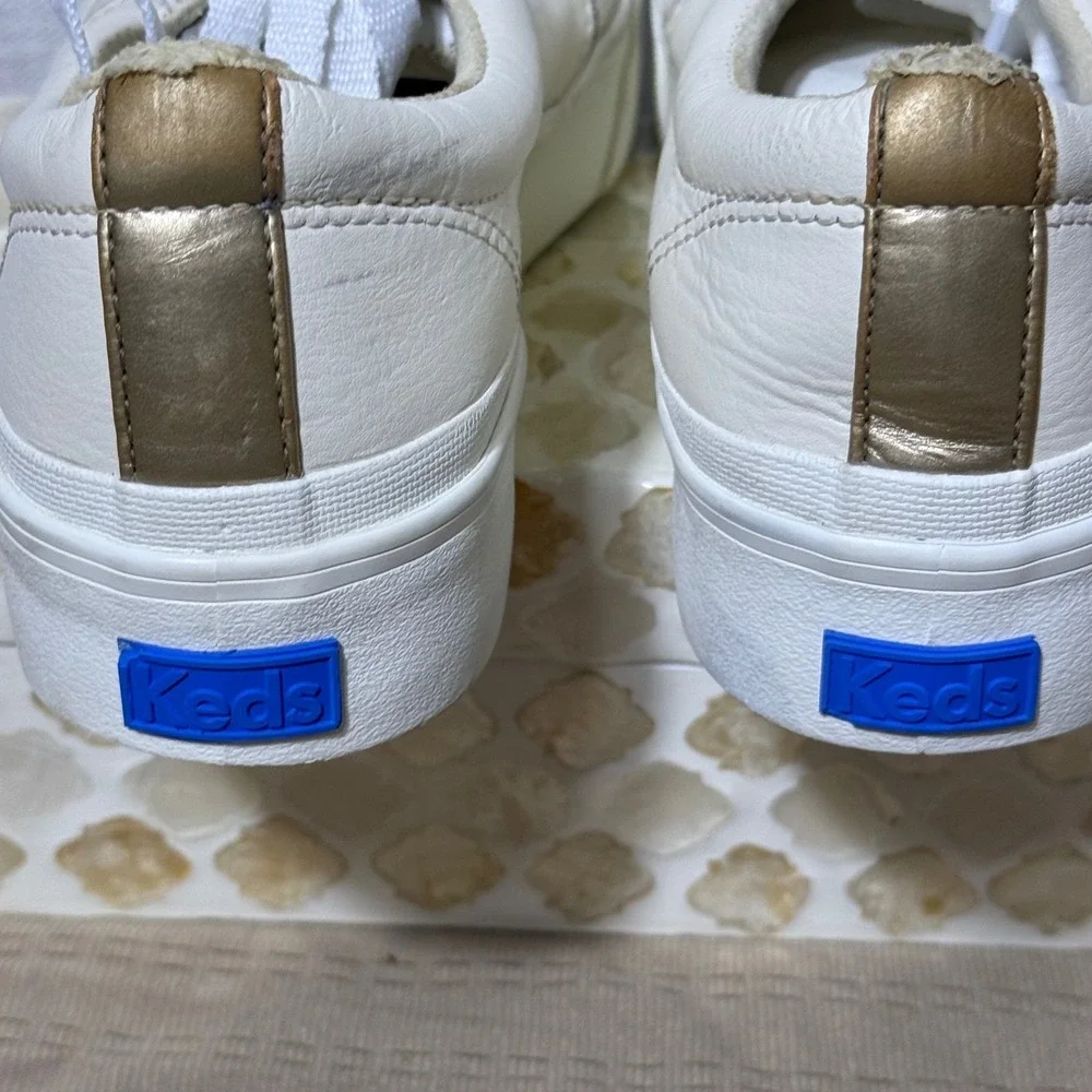 Keds Womens WH68090 Cream Gold Leather‎ Platform Sneakers Size 7.5